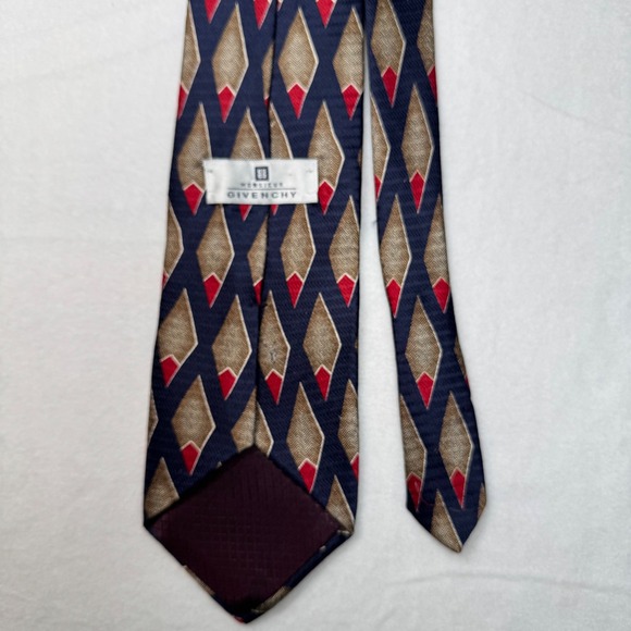 Givenchy Other - Givenchy Monsieur Vtg Mens Silk Necktie Navy Blue Red Tan Geometric Pattern READ